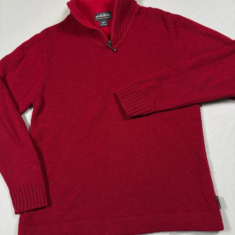 Woolrich Sweater Womens M Red Quarter-Zip Fleece Lined Collar EUC
